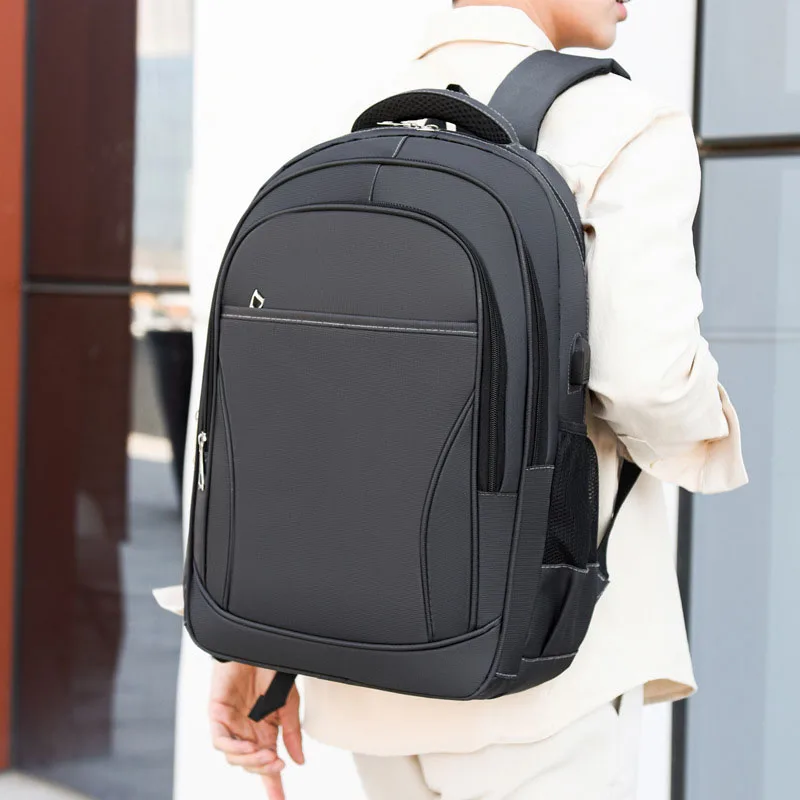 USB Charging Large-capacity Student School Bag Solid Color Backpack Material Oxford Men New Backpack Multi-functional Simple Bag