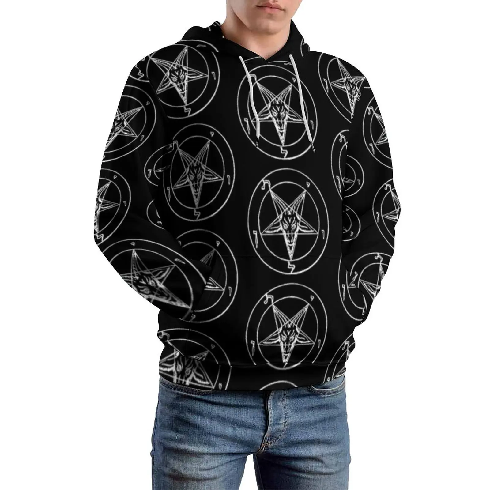 

Baphomet Casual Hoodies Sacred Geometry Symbol Loose Hoodie Man Long Sleeve Modern Pattern Sweatshirts Large Size