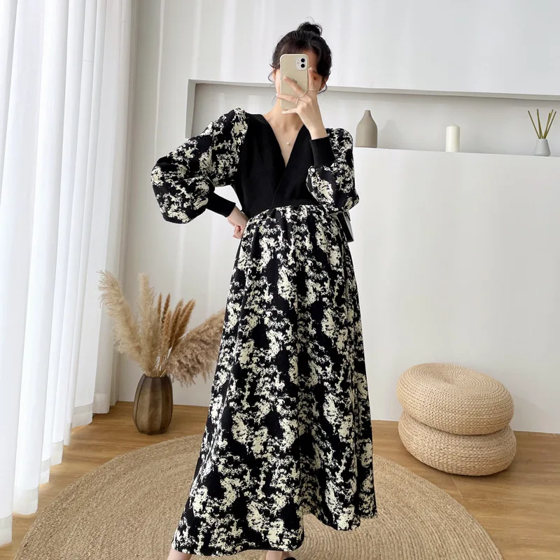 

Pregnant Women 2022 Spring and Autumn Temperament Korean Version Stitching Winter Sweater Dress Fashion Maternity Clothes Dress