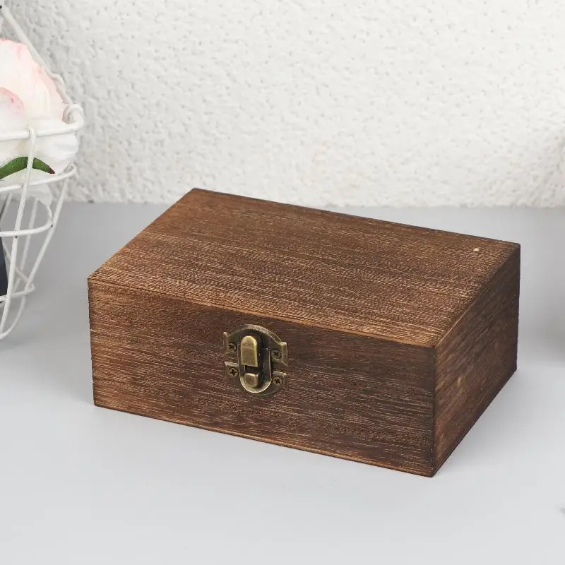 Vintage-Inspired Wooden Boxes With Lid Square Hinged Jewellery Craft Storage Box For Home Decoration DIY Hand-Made Mother's Day
