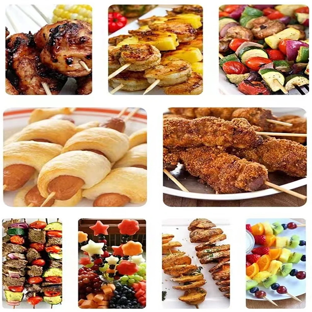 Bamboo Stick Food Grade Bamboo Skewer Sticks Disposable Natural Wood Long Stick for Barbecue Fruit BBQ Tools 90pcs 15/20/25cm barbecue skewers,bbq grilling accessories