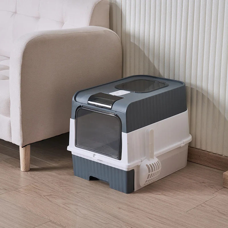 Large Foldable Cat Litter Box with Scoop - Odor Control Easy to Clean Front Entry  Top Exit