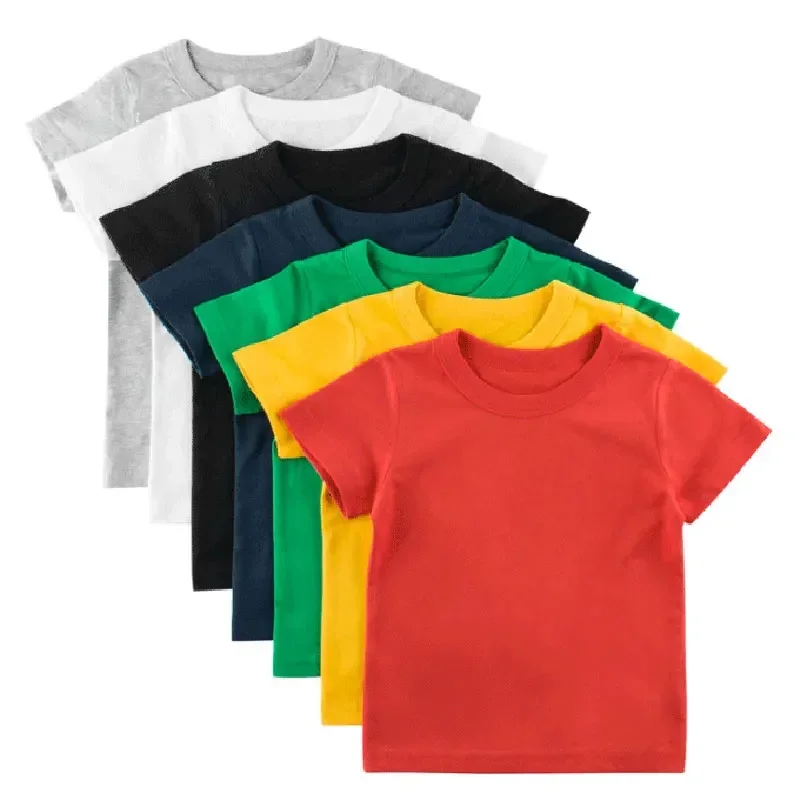 Kids Short Sleeve T Shirt Plain T Shirt Tops Child Boys Girls Baby Toddler Solid Blank Cotton Clothes White Black Children Summer Tees 1-8 Years