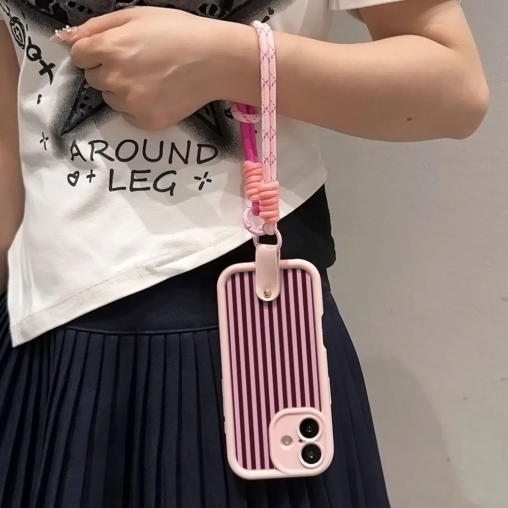 Wrist Chain Lanyard Case with Stripe Hand Strap Cover