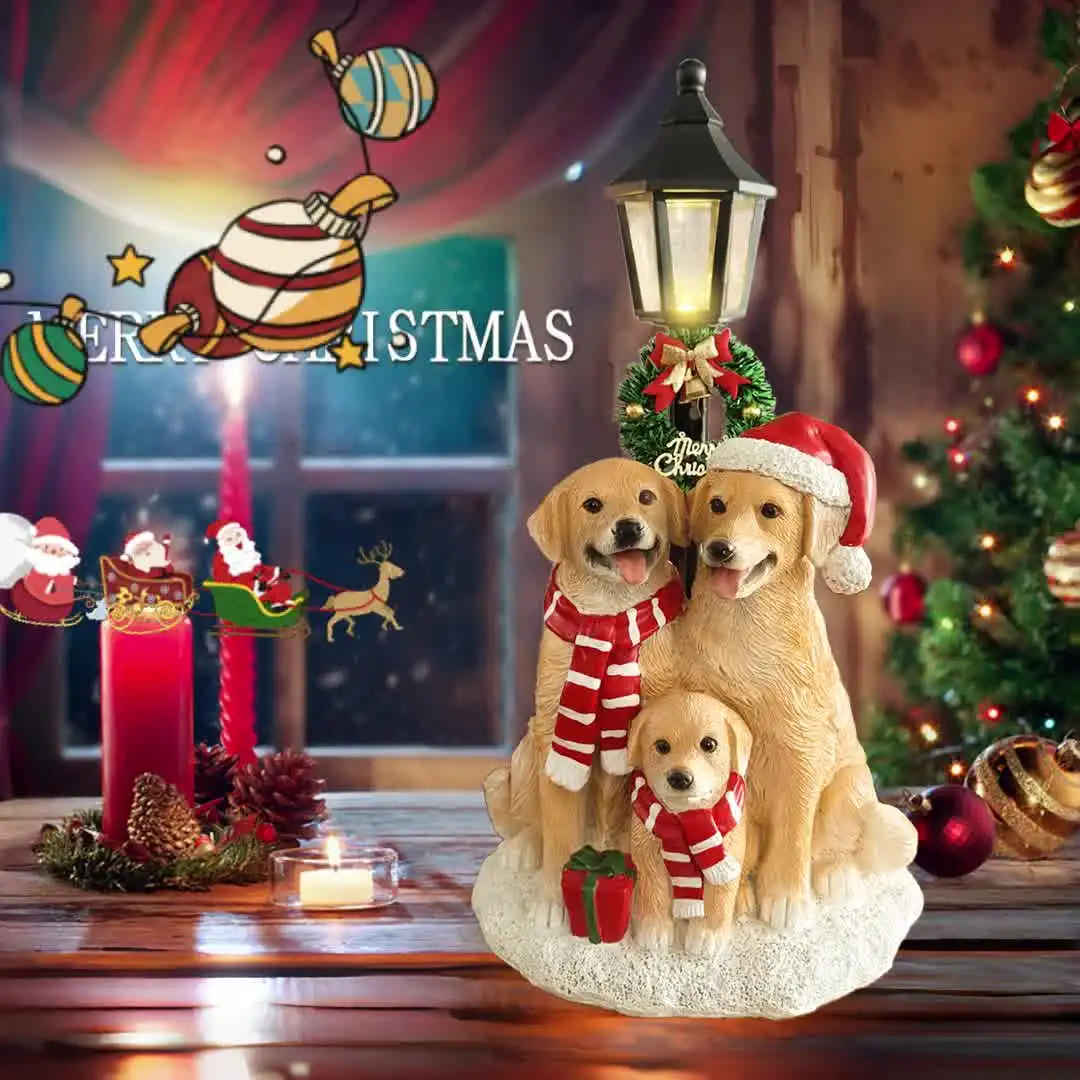 ゴールデンレトリバーの家族の装飾,クリスマスの像,誕生日,家,居間