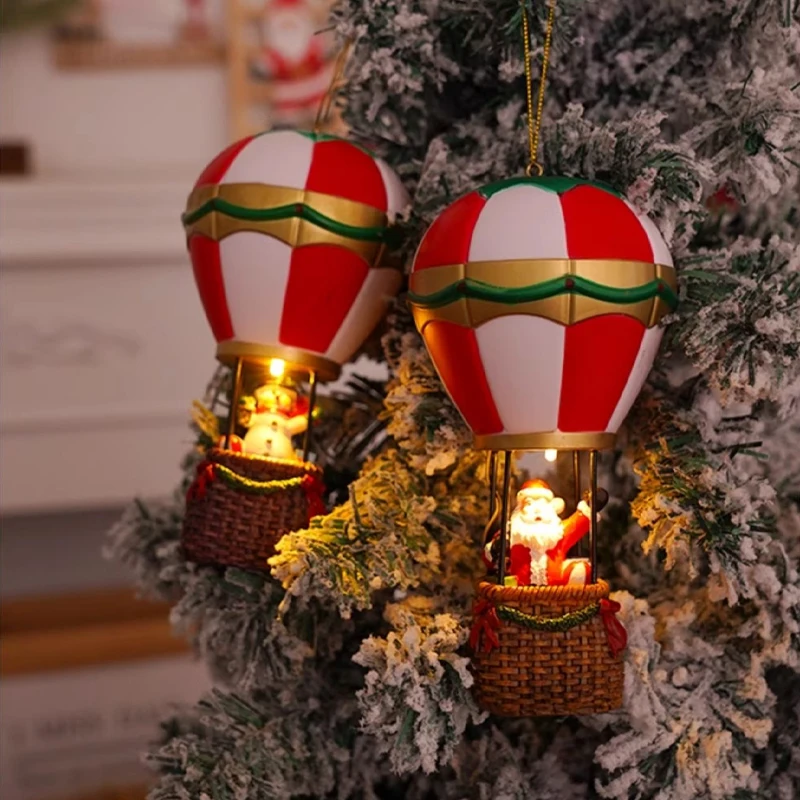 Christmas Glowing Ornaments, Santa Claus Snowman Hot Air Balloon with LED Light, Christmas Tree Ornaments Kids Toy New Year Gift 4