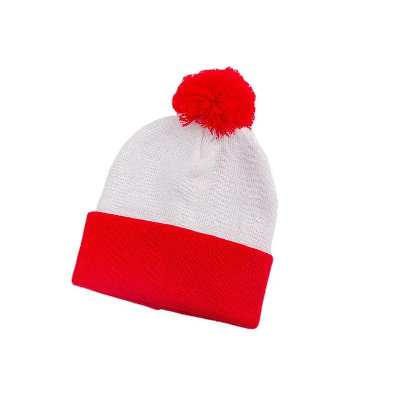 

New Men Women Christmas Decoration Colour Blocking Wool Cap Beanie Hat Halloween Striped Red Wool Ball Knitted Cap Free Shipping