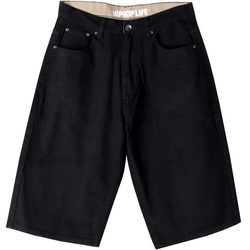 Summer Men Shorts Hip Hop Harem Denim Jeans Boardshorts Fashion Loose Cotton Baggy Skateboard Shorts Black Plus Size 30-46