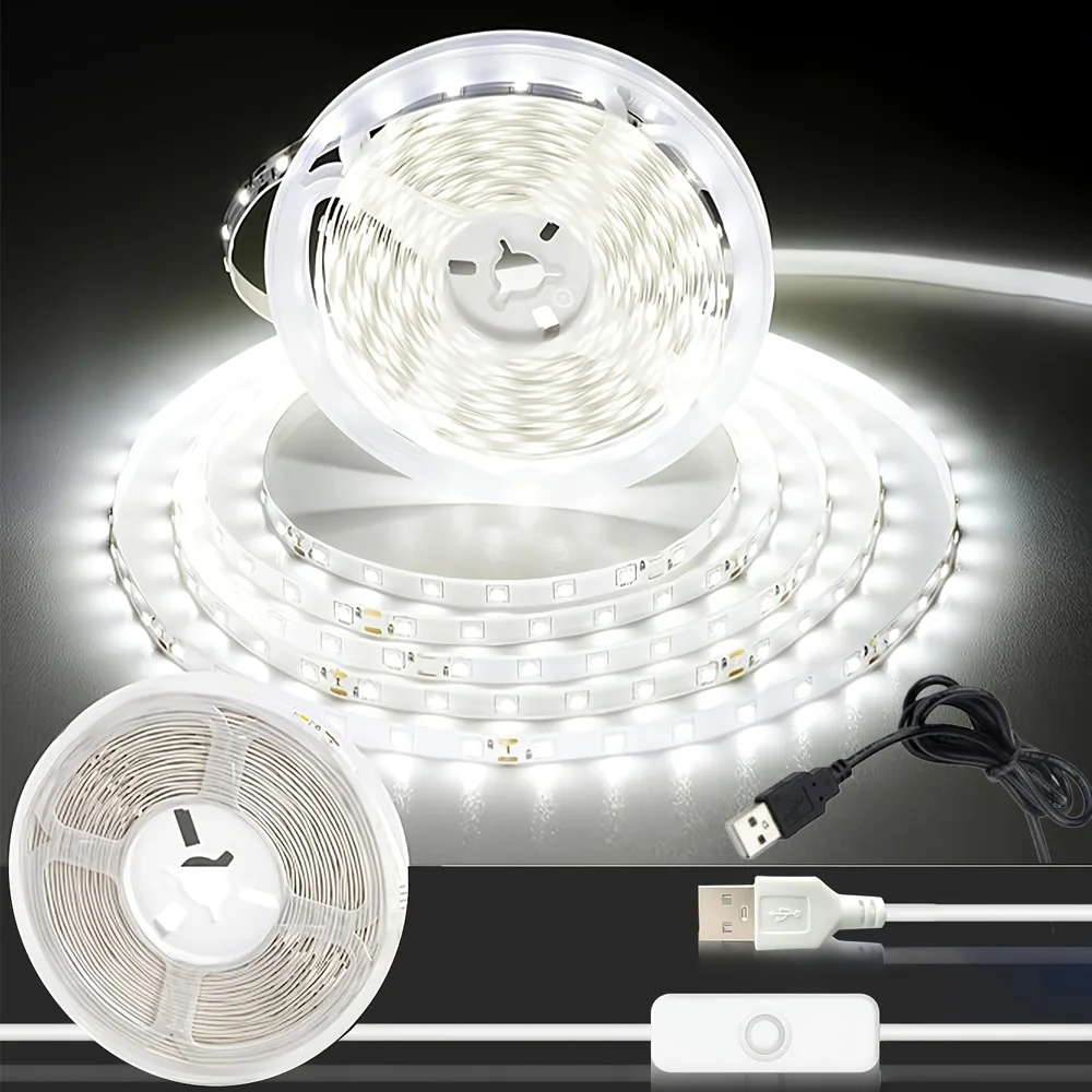 1-5m 5V LED Strip Lights USB 2835 SMD TV Backlight Tape Warm/Cool White 60LEDs/m for Bedroom Wardrobe Kitchen Cabinet Decoration