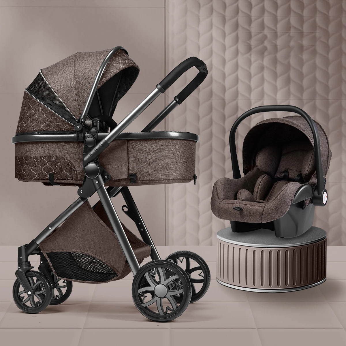 Luxury Baby Stroller 3 in 1 High Landscape Baby Cart Can Sit Can Lie Portable Pushchair Baby Cradel Infant Carrier