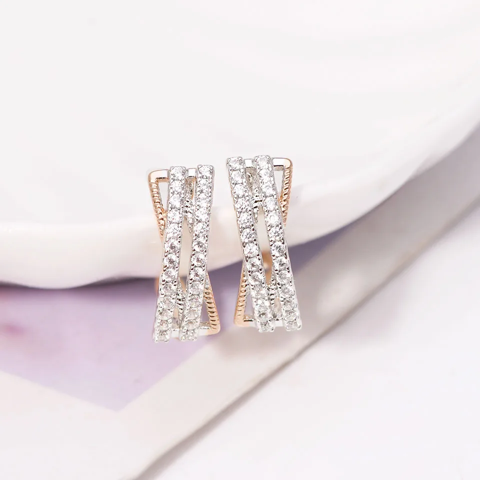 18K Mix White 2 Gold Plated Zircon X Hoop Earrings for Women Fashion Jewelry Best Price |
