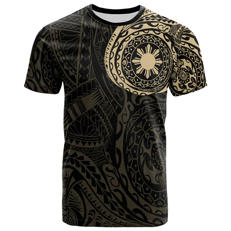 

Vintage 3D Printed Philippines National Emblem T Shirt Philippines Maori Tribal Styles Graphic Tee Shirts Fashion Short Sleeves