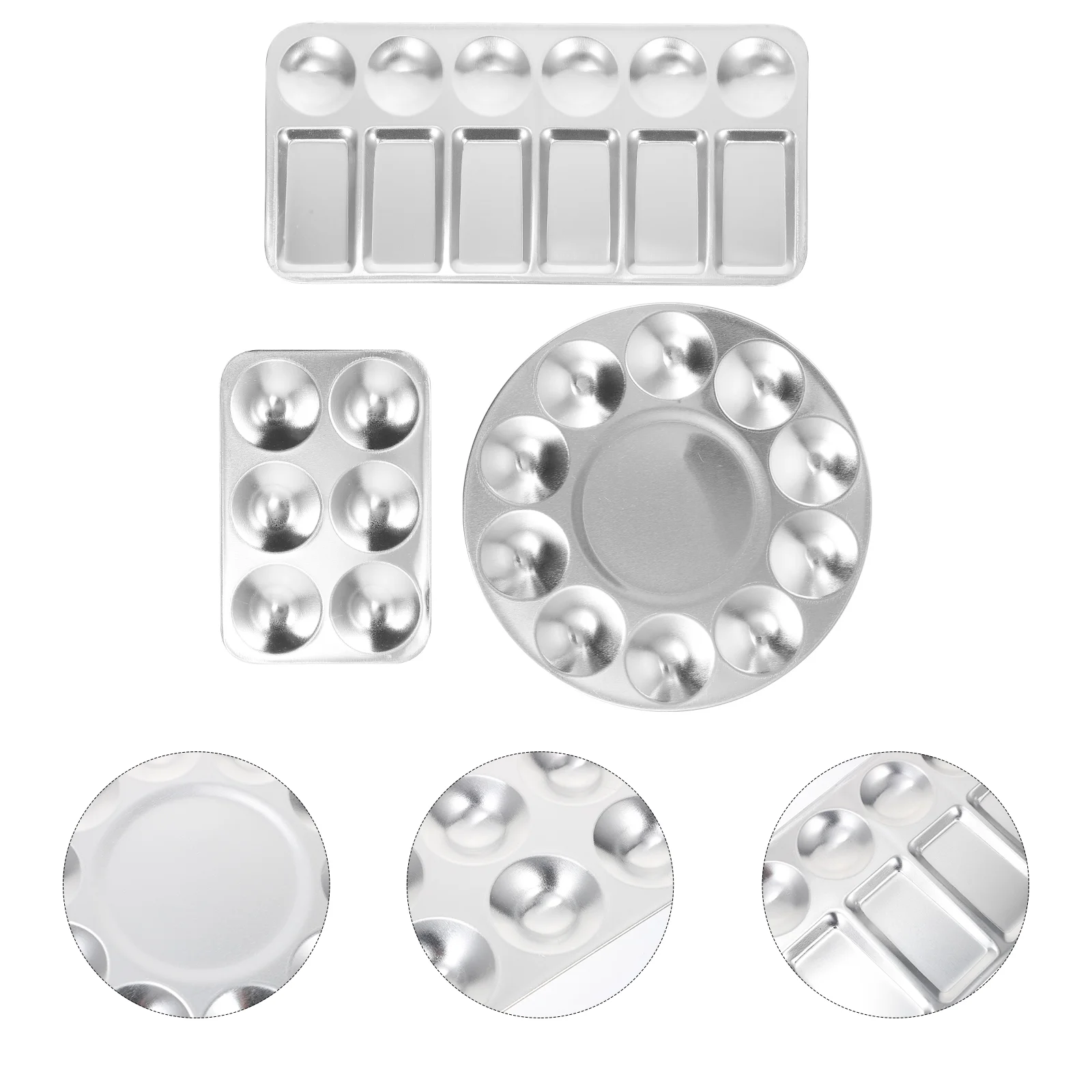 

3 Pcs Paint Tray Watercolor Pigment Kids Oil Plate Round Mixer Aluminum Painting Pallet Board Student Trays