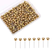 

400PCS Round Head Map Flag Push Map Tacks Metal Fixed Plastic Round Needle Cork for School Home Office (Golden)