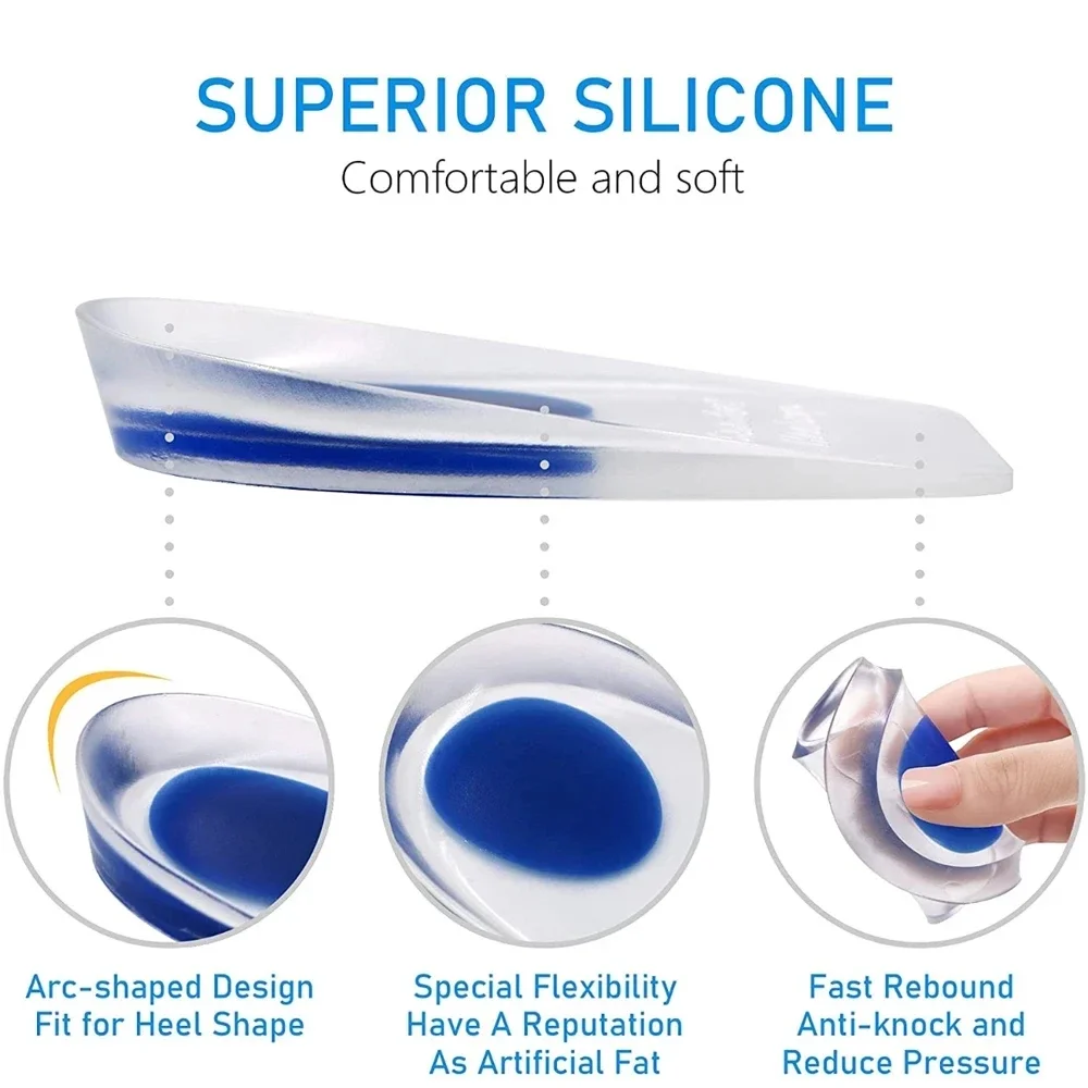 Shoe Insoles 1 Pair Soft Silicone Gel Insoles for Heel Spurs Pain Foot Cushion Foot Massager Care Half Heel Insole Shoe Pads Height Increase