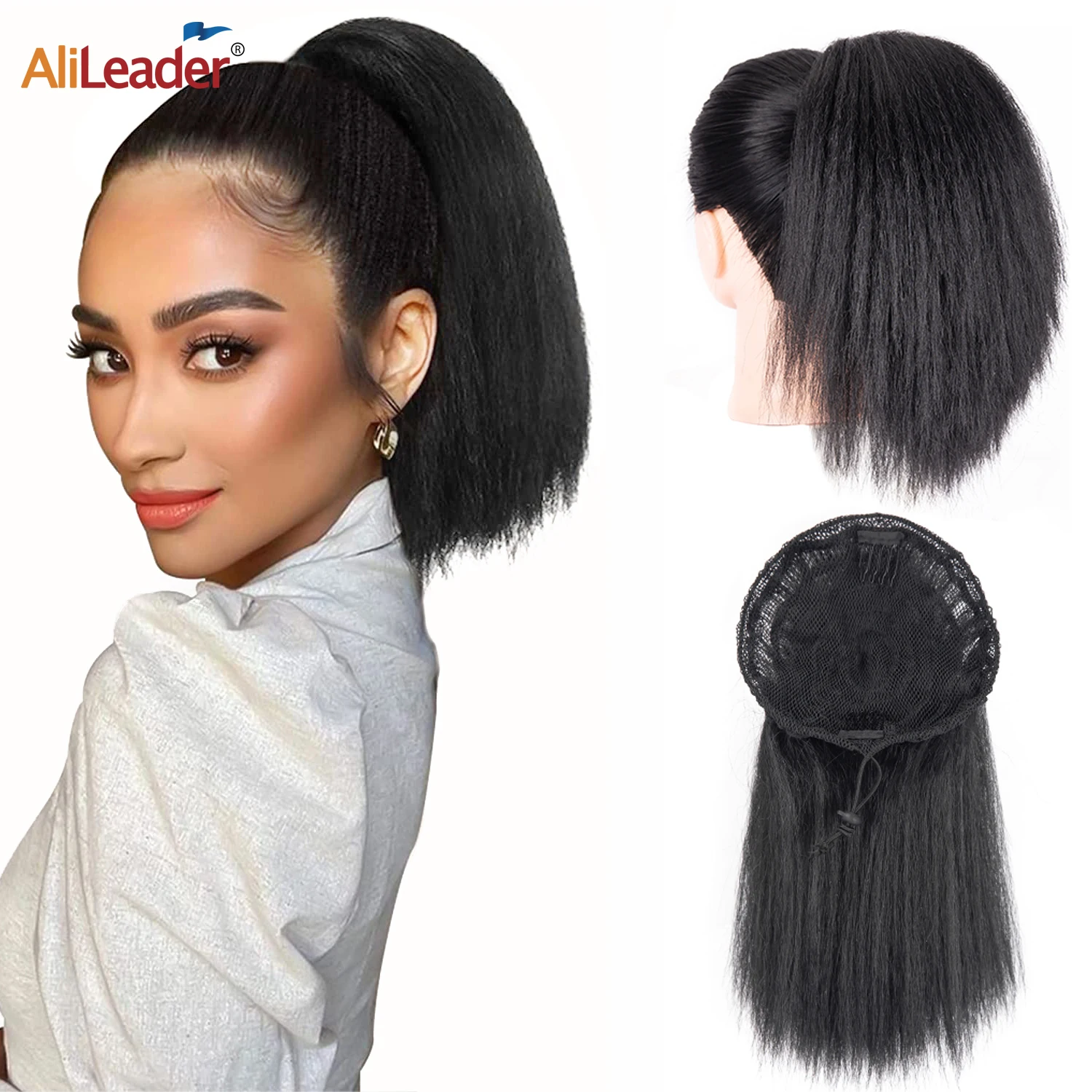 10Inch Kinky Straight Ponytail Afro Puff Yaki Straight Drawstring Ponytail Extension For Black Women Synthetic False