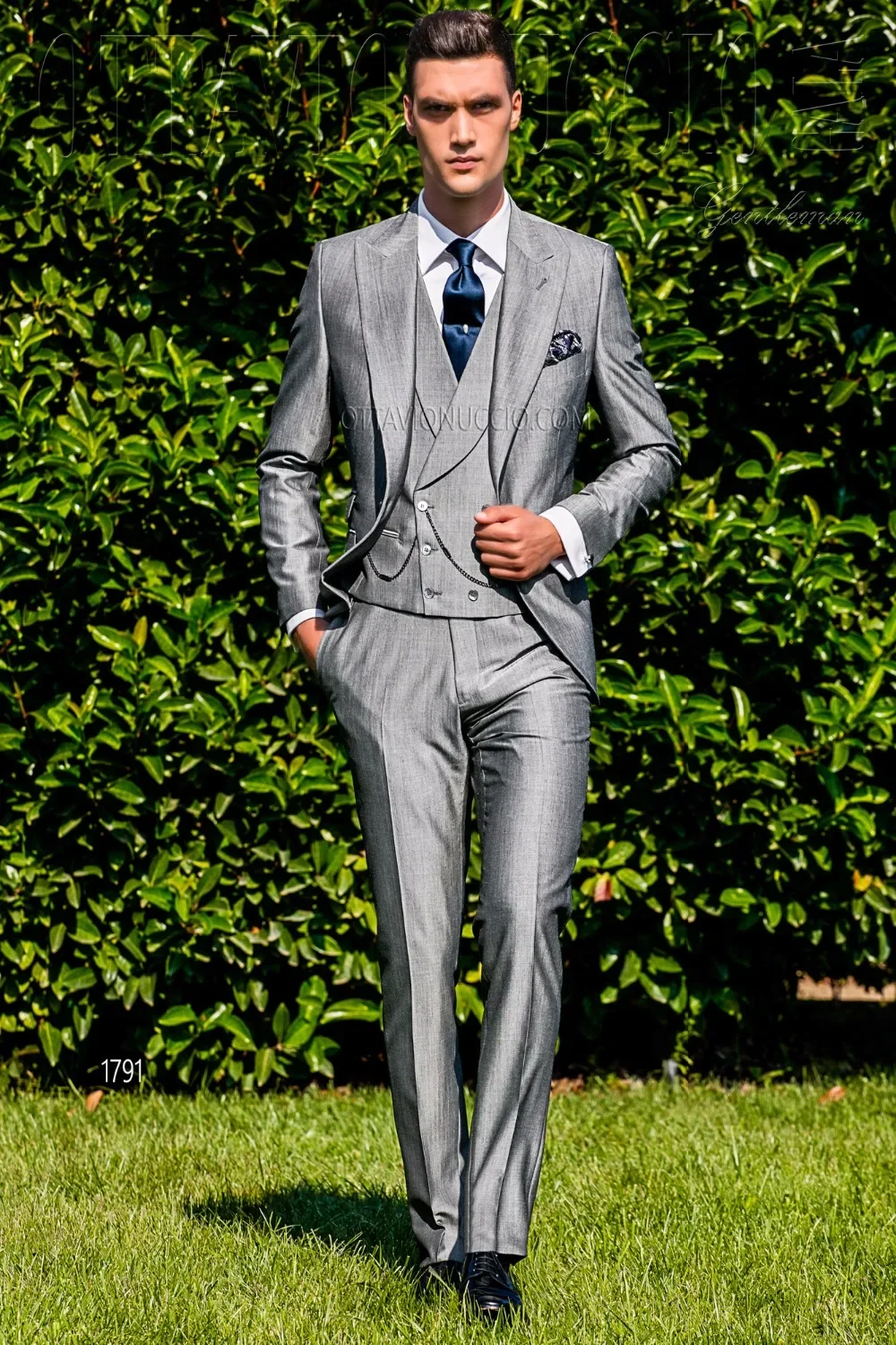 Italian Sliver Grey Prom Men Suit Formal Wedding Suits For Men 3 Piece Custom Slim Fit Groom Tuxedo Blazers Sets Costume Homme