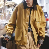 Maden Women's Corduroy Lapel Collar Autumn Jacket Ginger and Beige Color Working Jacket Oversized Vintage Coat Hunting Tops 1