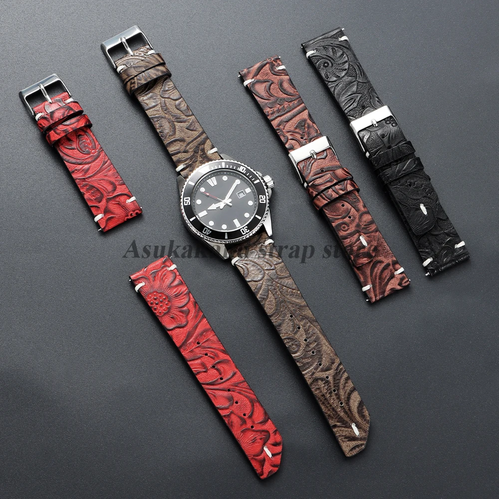 Retro Cowhide Leather Watchband - 20mm/22mm Men's Accessory