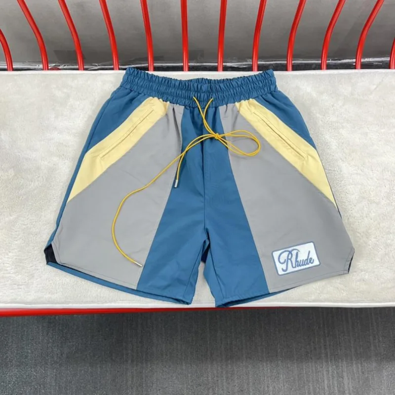 

23SS New Splice Logo Embroidery Shorts Rhude Shorts Men Women EU Size Cotton Harajuku Kanye West Rhude Shorts