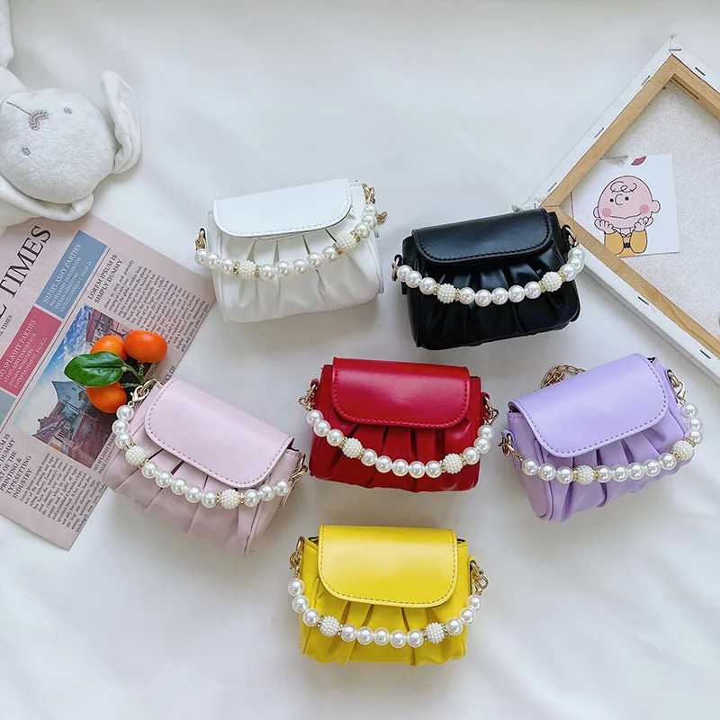 Korean INS Crossbody Bags For Kids Girls Mini Purse Bag For Handbag Cute Shoulder Small Messenger Bag  Luxury Designer Pearl PU