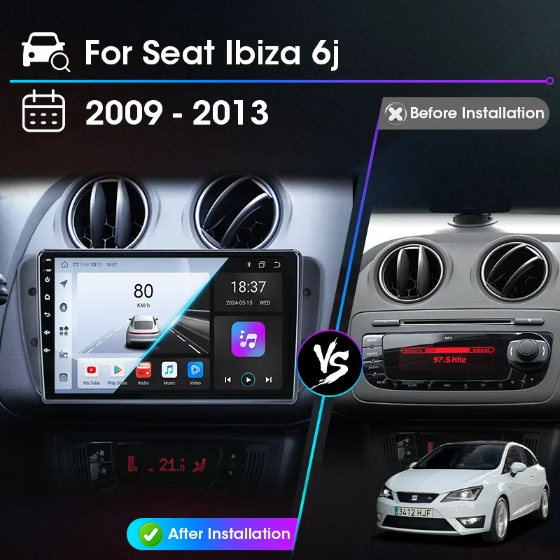 Radio de coche inalámbrica CarPlay Android para Seat Ibiza 6j 2009 - 2013 reproductor de vídeo Multimedia 2Din unidad principal de navegación GPS estéreo 2