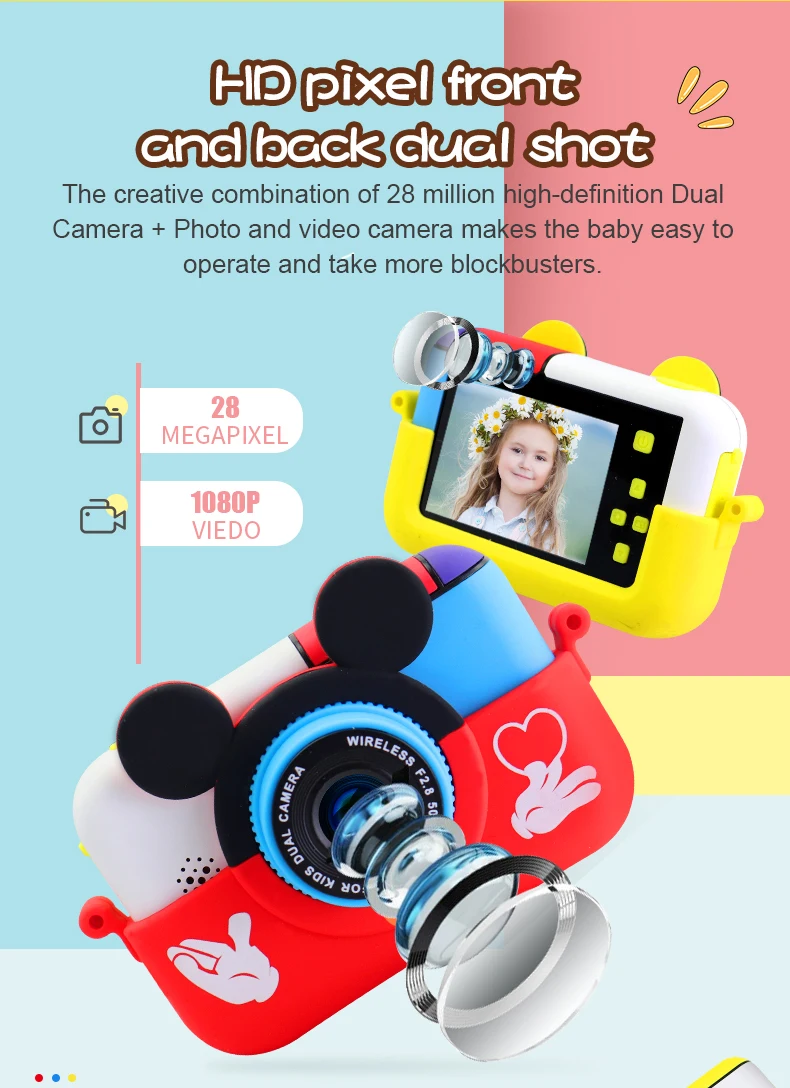 Kids Birthday Christmas Gift Full HD 1080P Wifi Function Dual Lens Mini Children Camera Digital Video Camcorder Camera