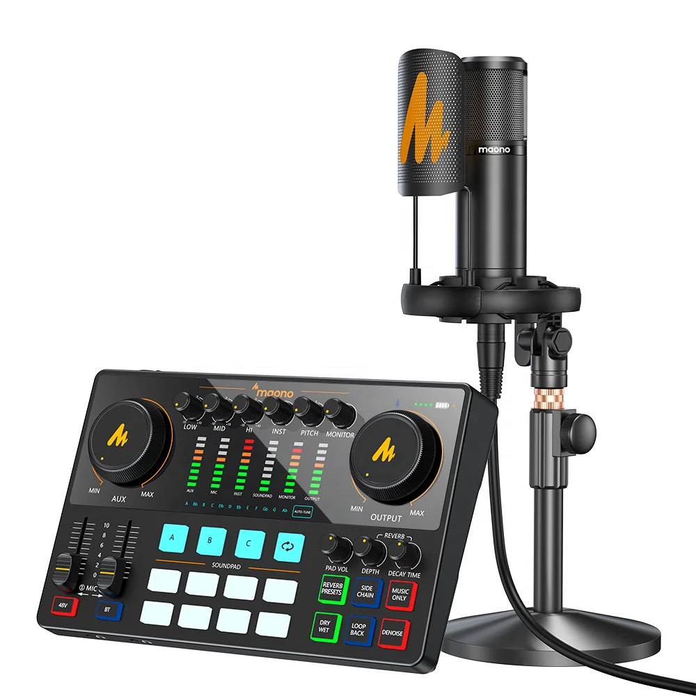 

Podcast Equipment Bundle Sound Cards Audio Interface Mixer with Condenser Microphone for Live Stream External Sound Card