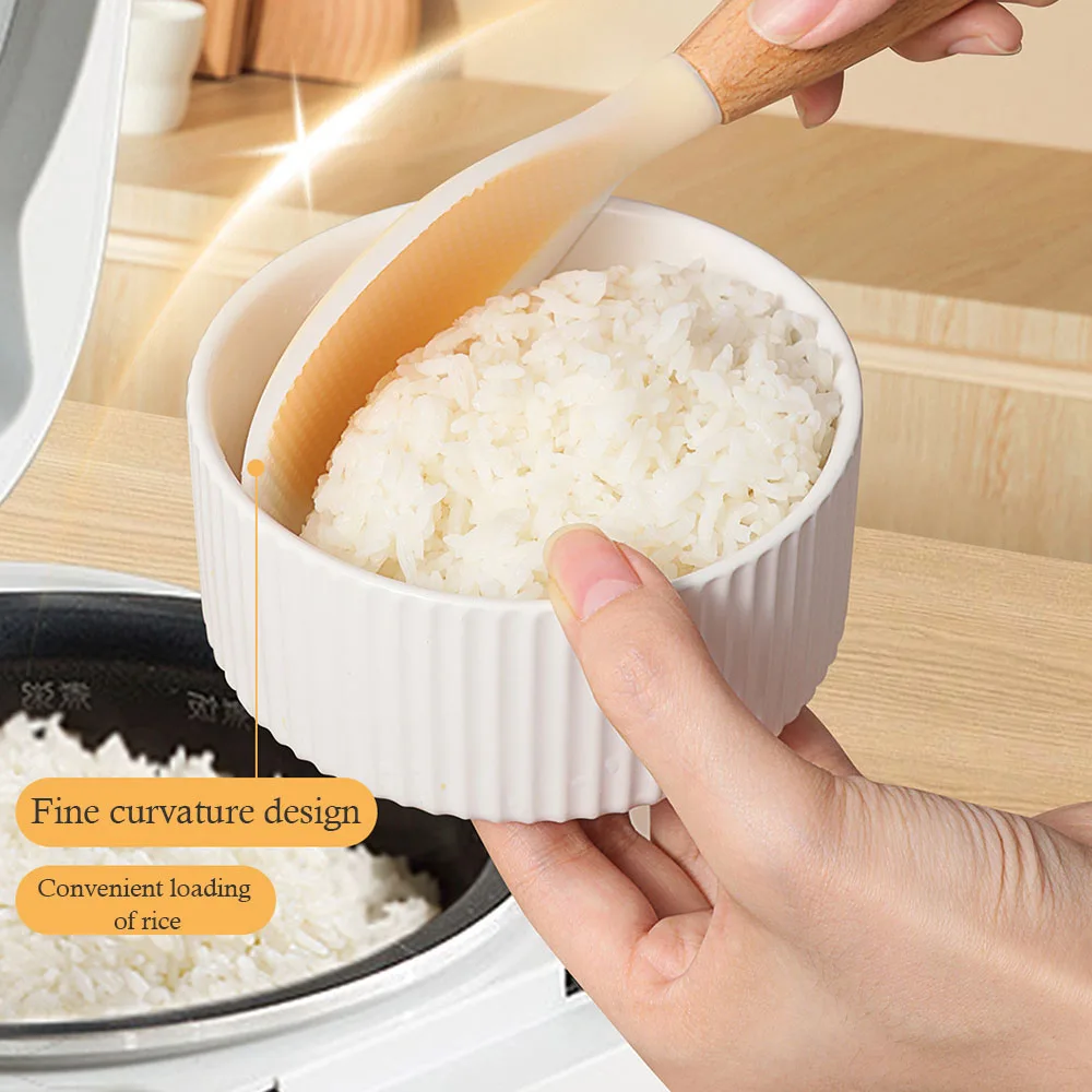 Silicone Rice Spoon Non-stick Cooking Spoon Anti Scalding Paddle Shovel Spatula Wooden Handle for Tableware Kitchen Gadgets silicone spatula silicone kitchen utensils silicone cooking spoon