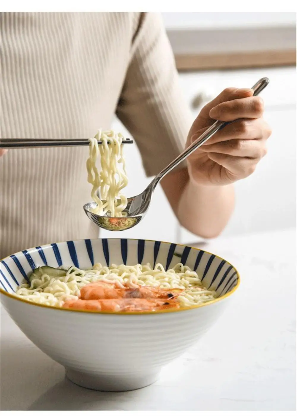 Description Picture 2 of itemFeel Comfortable Small Spoon Household Stainless Steel Ladle Tableware Thickened Material Round Spoon Long Handle Porridge Spoon