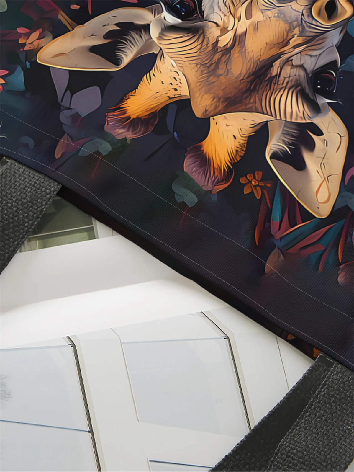 1pc,flower giraffe handbag, reusable fashionable handbag, multifunctional handbag, printed canvas shopping bag