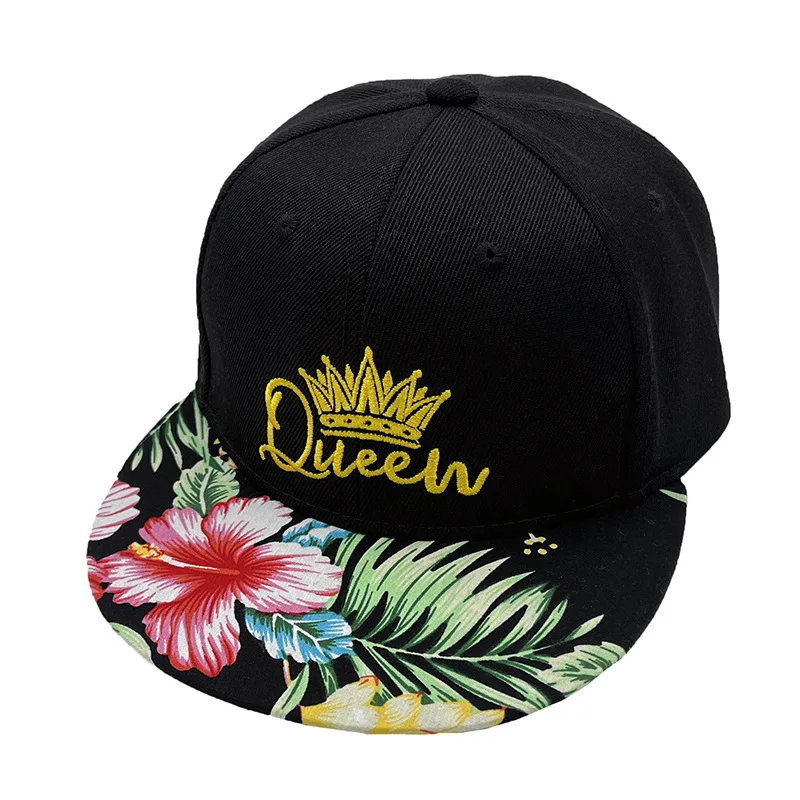 

Women Letter Queen Baseball Caps Streetwear Flower Flat Hat for Hip Hop Adjustable Snapback Cap Embroidery Crown Outdoor Sun Hat