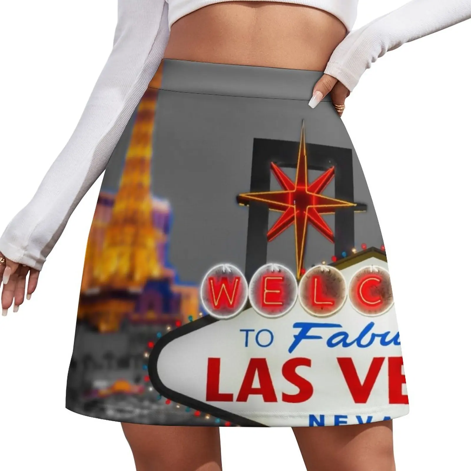 

Las Vegas Touch of Color Skyline Mini Skirt skirt for women korean skirt kpop Skirt satin