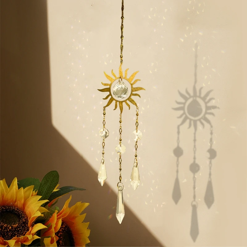 Suncatchers Light Catcher Sun Design Crystal Rainbow Prism Chain Home Window Hanging Wind Chime Car Charm Outdoor Decoration