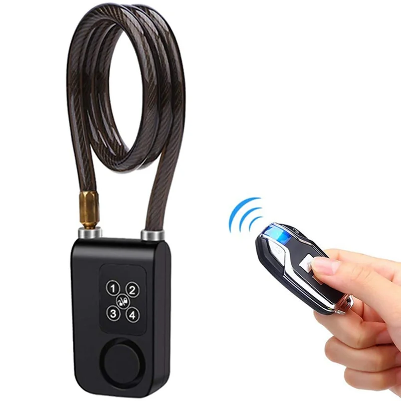 Cycling Security Lock Wireless Remote Control Alarm Lock Electric Motorcycle Code Chain Black