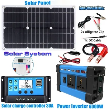 Kit inverter solare da 6000 W Generazione completa di energia Pannello solare da 600 W Sistema 110 V/220 V Pannello solare 12 V Regolatore di carica della batteria