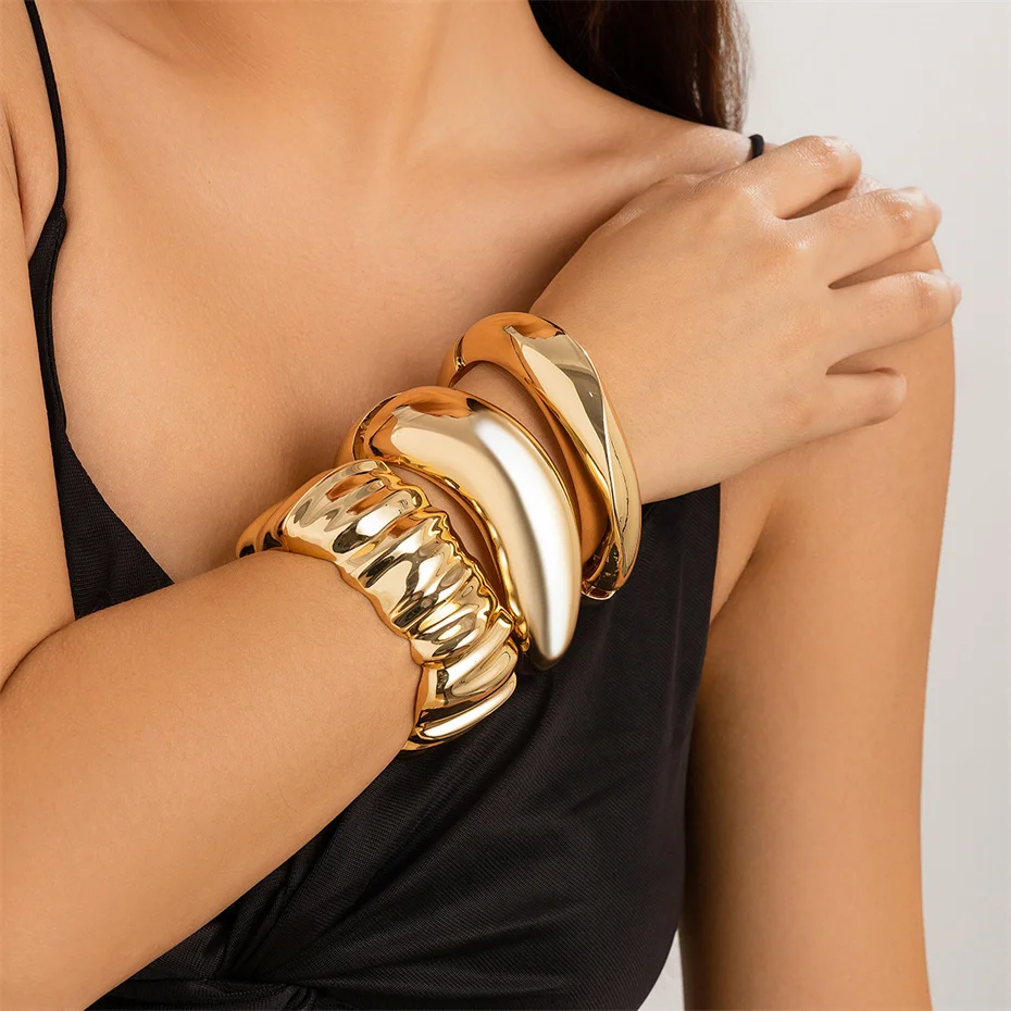 Ingemark 7 Styles Exaggerated Chunky Water Drop Open Cuff Bangles for Women Adjustable Arm Bracelet Grunge Jewelry Steampunk Men