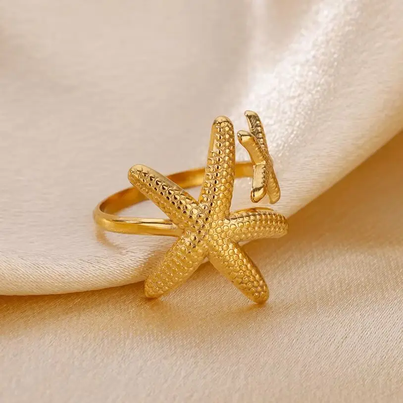 Stainless Steel Starfish Open Rings For Women