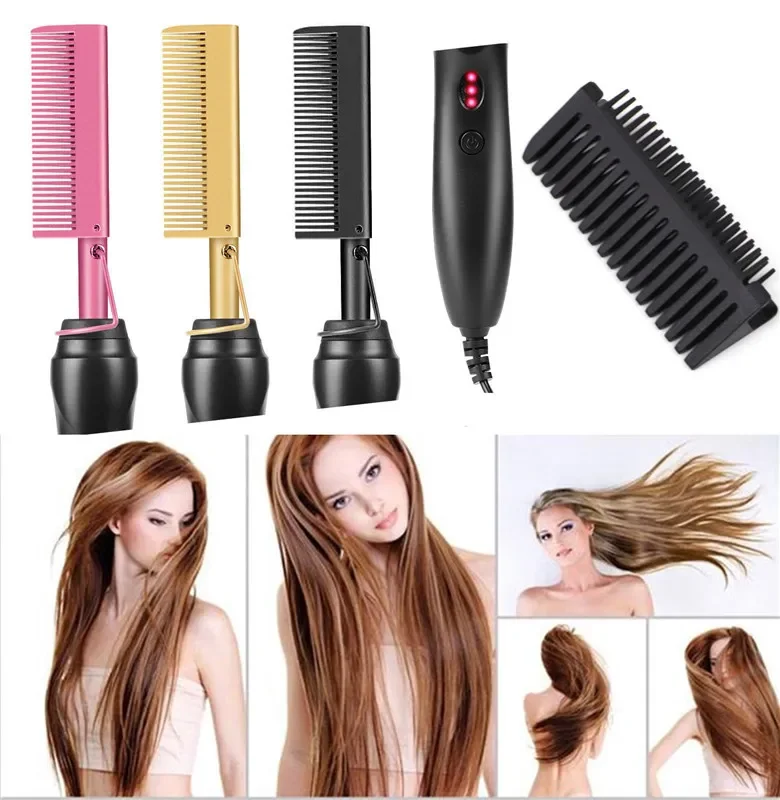 Multi-Functional Electric Hair Straightening Brush Three-Stage Temperature Control Dry And Wet Use Copper Comb Hairdryer
