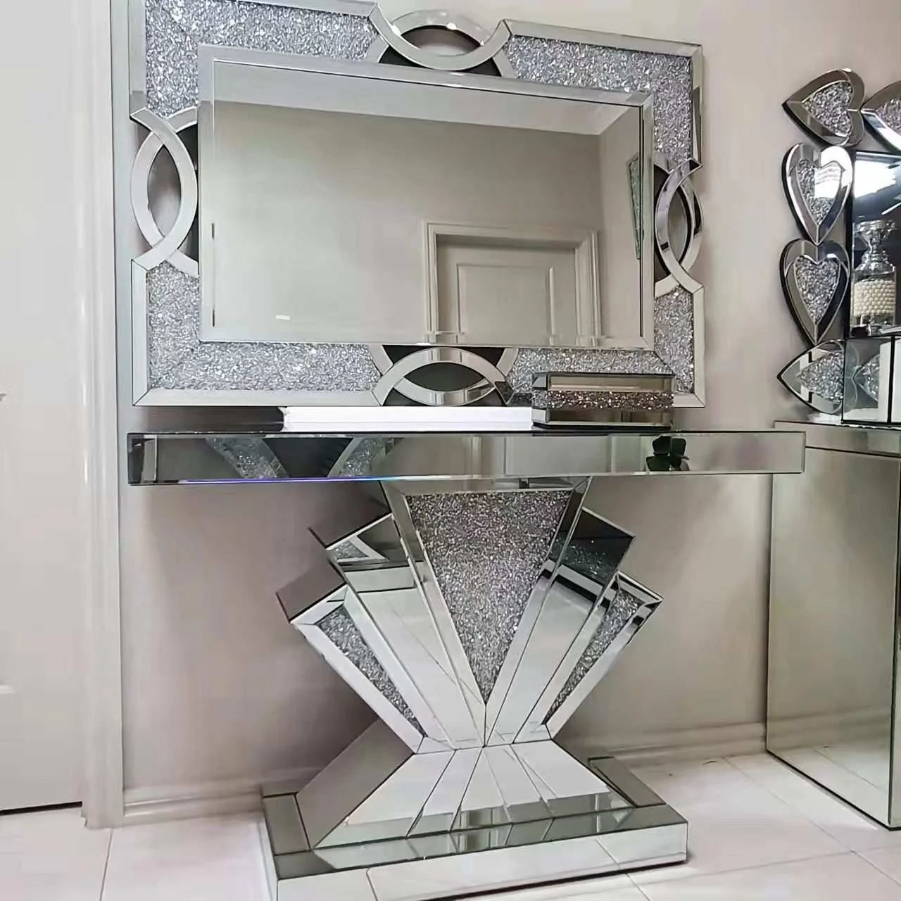 Luxury Antique Silver Metal Entrance Console Table Home Furniture Living Room Hallway Modern Entry Console Table With Mirror