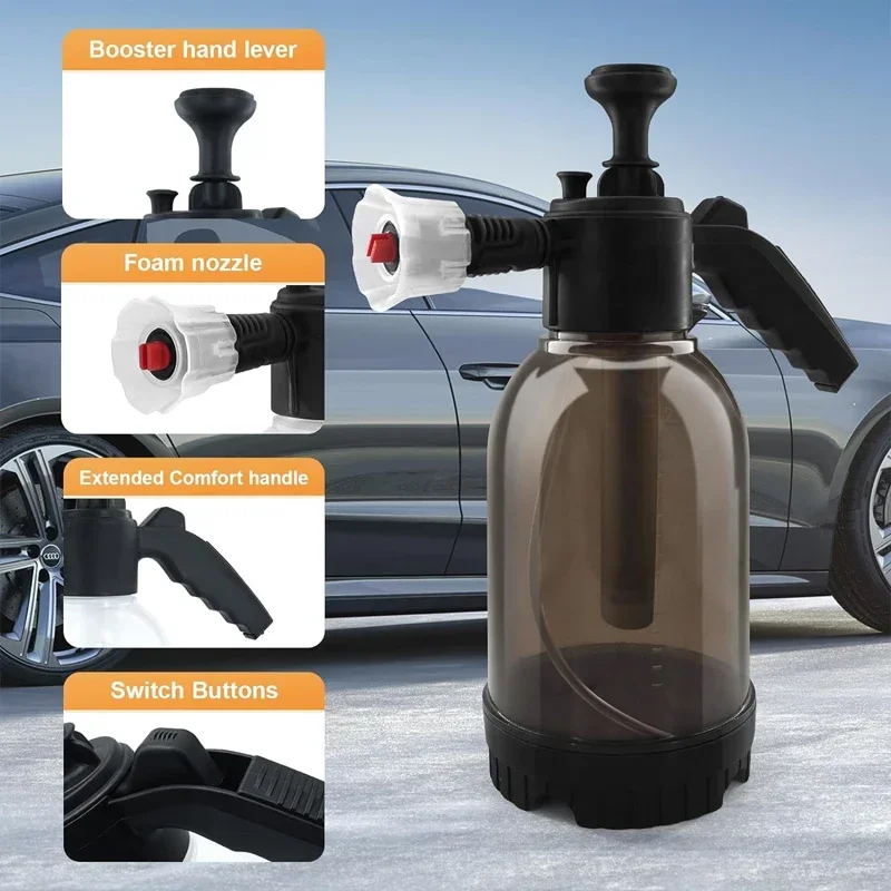 2L Car Hand Pressure Pump Foam Sprayer Universal Multipurpose Two Nozzle Options for Home Cleaning Car Washing Garden Watering