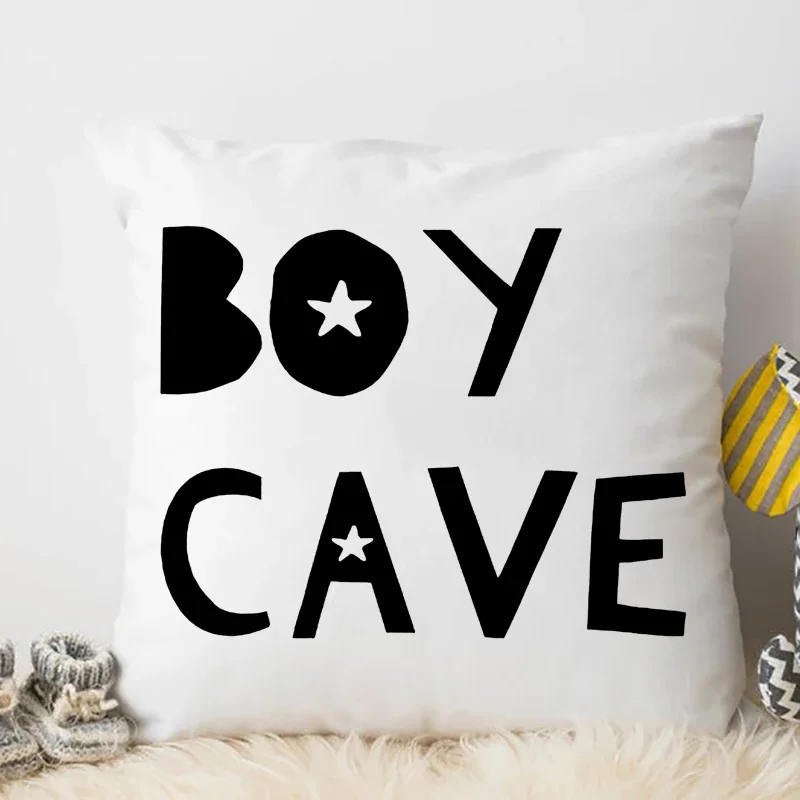 Boy Cave White Cushion Cover Baby Kids Dream Big Little One Pillows Cute Home Decoration New Baby Present