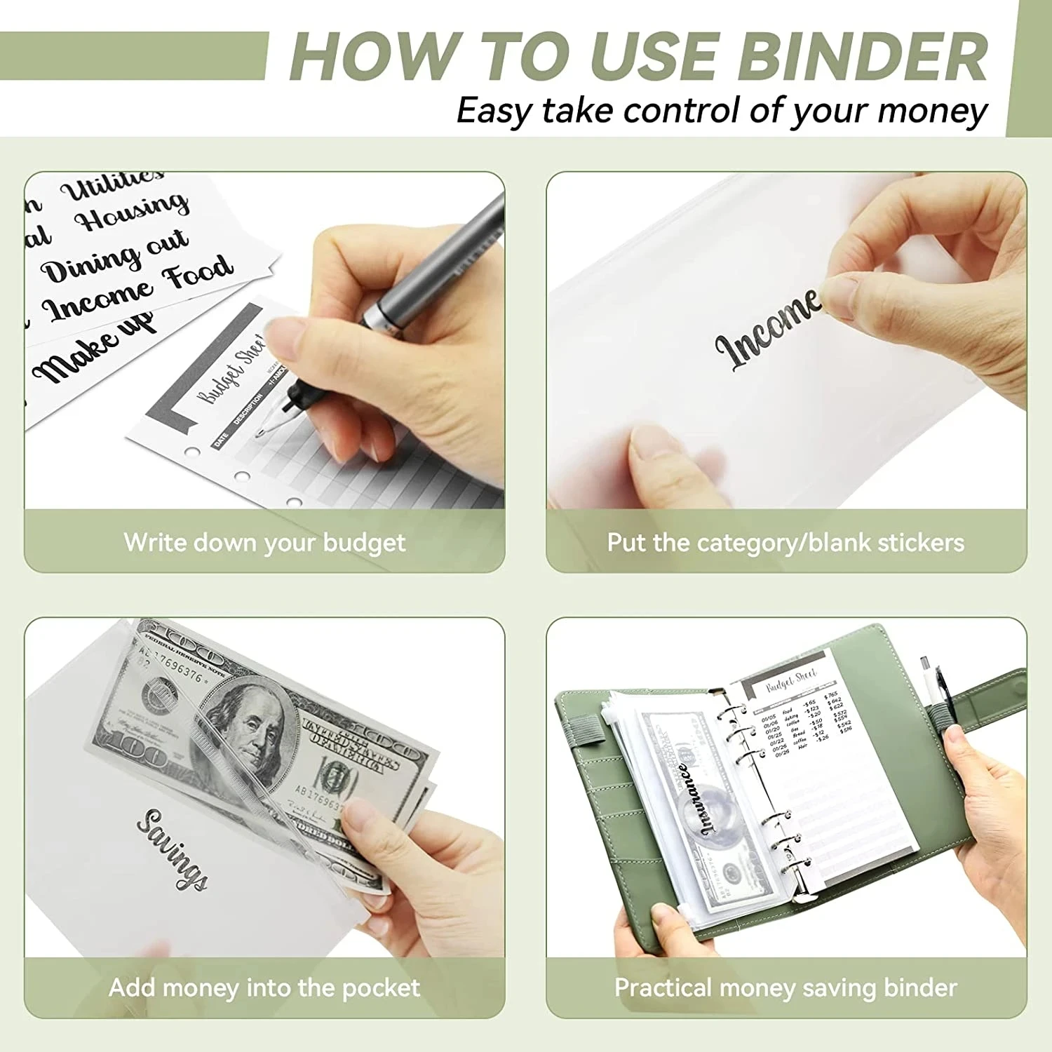 Premium A6 PU Leather Budget Binder with Cash Envelopes and Bill Organizer