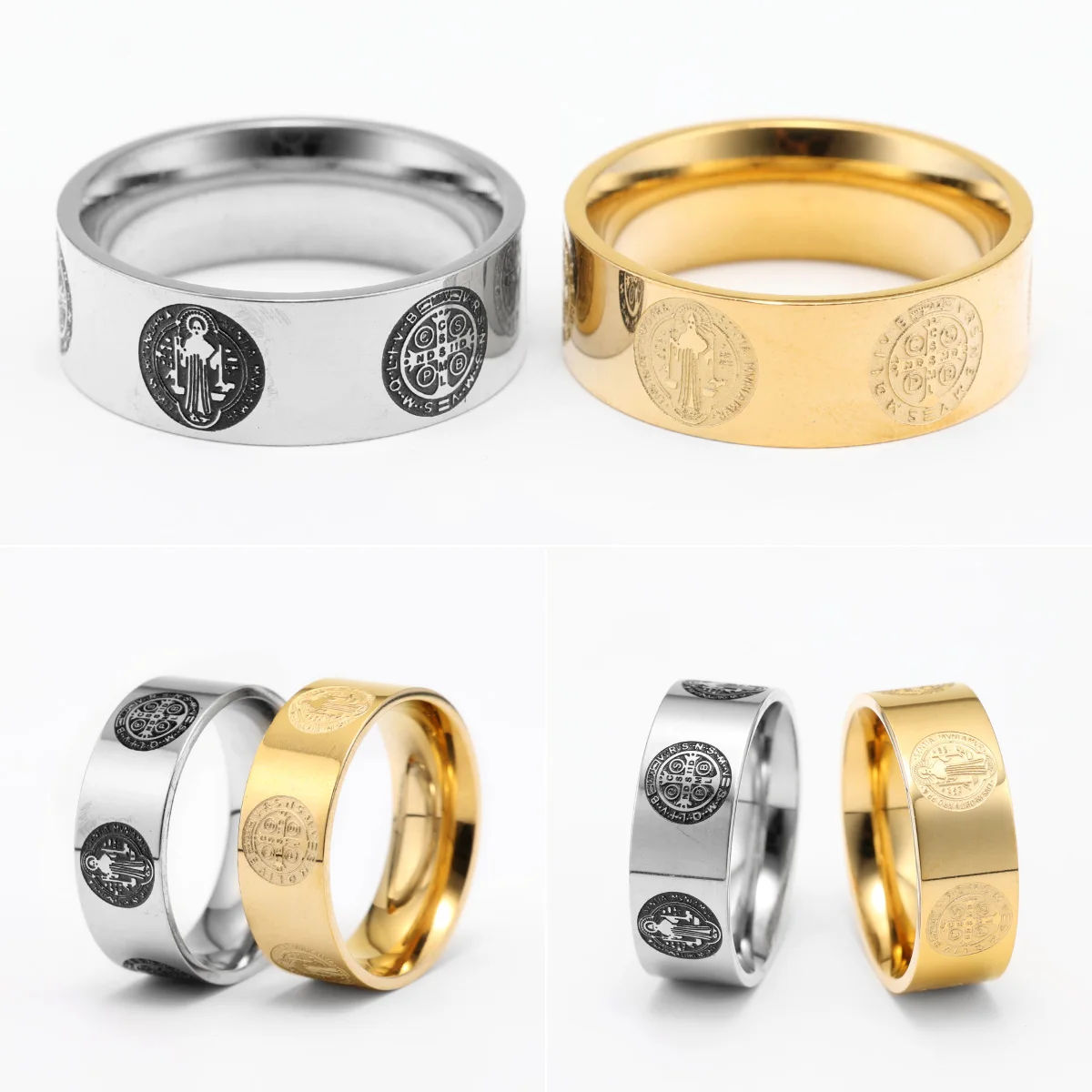 Saint Benedict Exorcism Ring Cross Amulet 316L Stainless Steel Mens Rings Rock for Male Friend Jewelry Creative Gift Wholesale 6