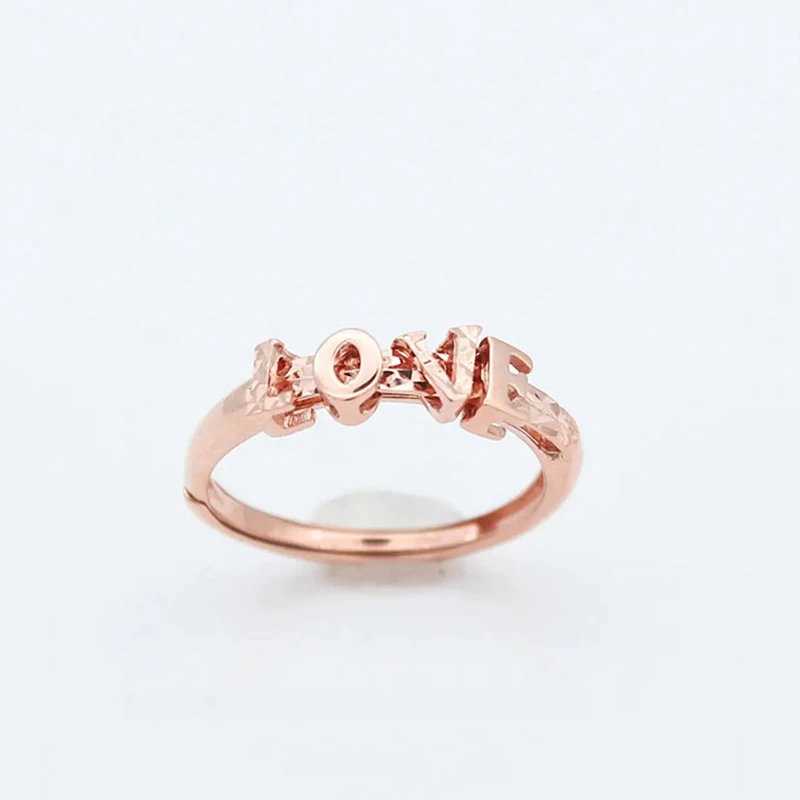 

585 Purple Gold 14K Rose Gold Letter LOVE Shiny Rings for Women Opening Classic Craft Personality Engagement Party Jewelry