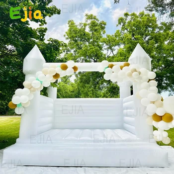 13ft PVC Commercial Grade White Bounce House  Jumping Wedding  Bouncy Castle For Birthday Party In Backyard With Air Blower 4