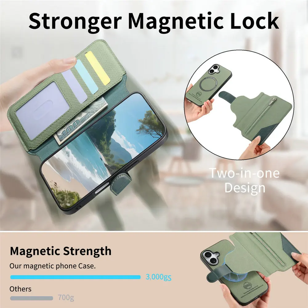 2-in-1 Detachable Zipper Leather Wallet with RFID Protection - Luxury Flip Case