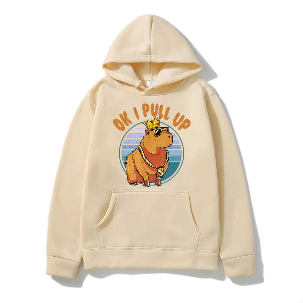 Funny Ok I Pull Up Capybara Print Hoodie Men's Women's Fashion Casual Hooded Sweatshirts Street Hip Hop Oversized Fleece Hoodies