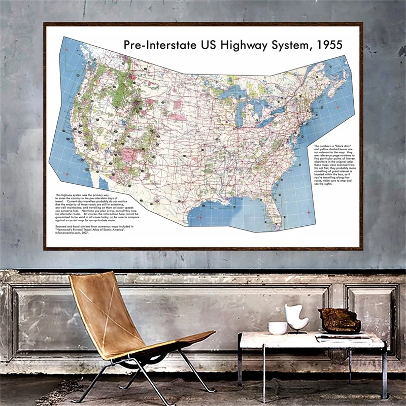 225*150cm Map of The USA Pre-Interstate American Highway System Map Living Room Home Office Decoration School Supplies
