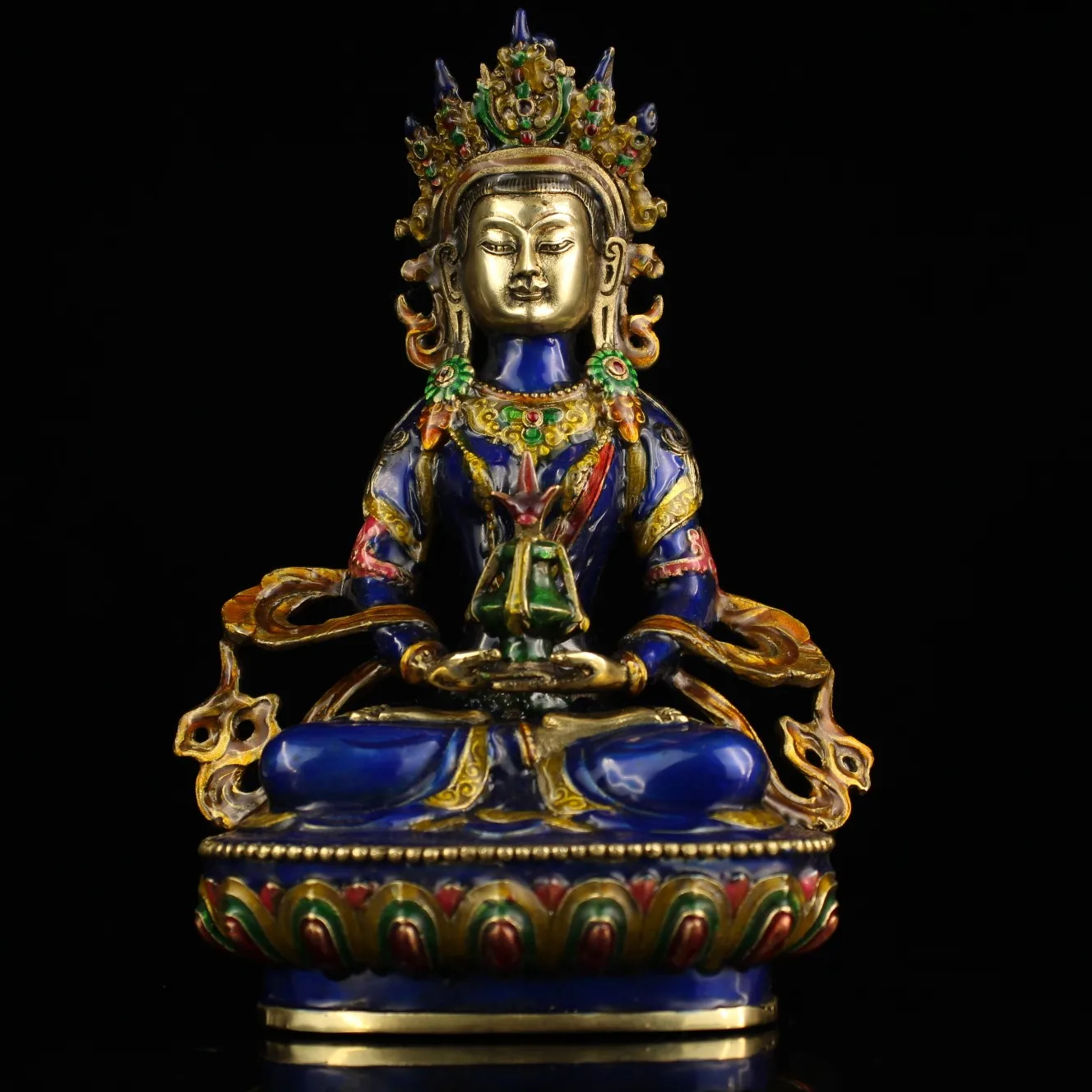 

Тибетский буддизм ручная резьба перегородчатая латунная статуя Bodhisattva манджушри, Будда 21 см
